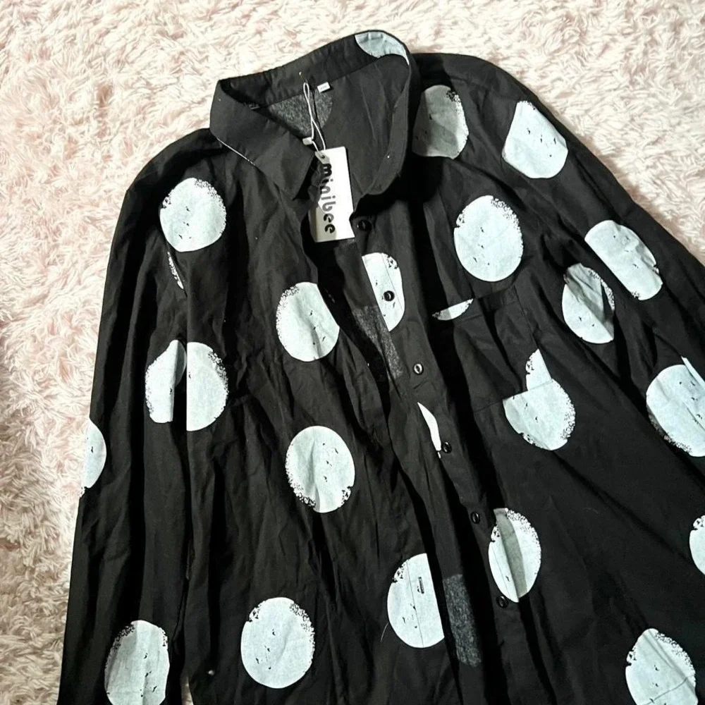 Monochrome Retro Polka Dot Oversized Tunic‎ Womens XXL Quirky Eclectic Statement